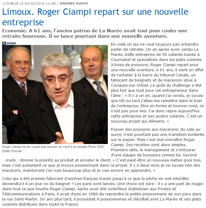 Roger Ciampi repart sur une nouvelle entreprise